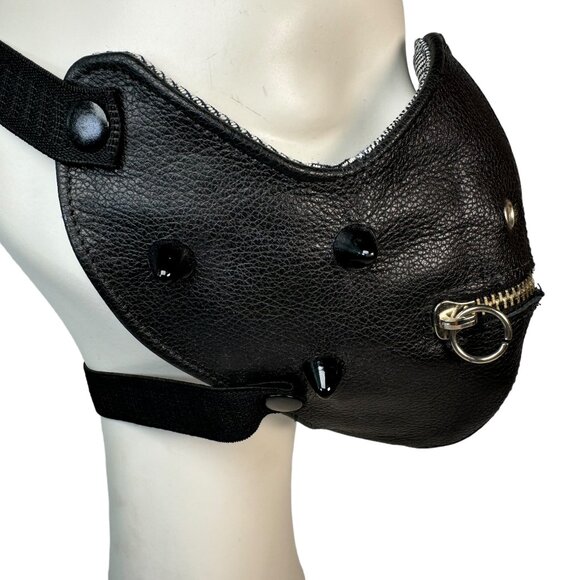 Other - Black Patent Leather Half Face Mask w Zipper Mouth Spikes Goth Industrial Horror